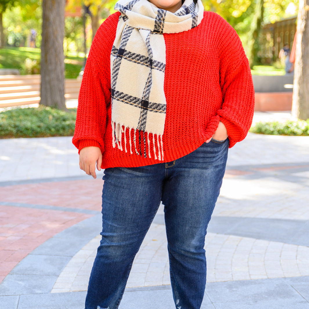 Seasonal Shift Long Sleeve Knit Sweater In Red