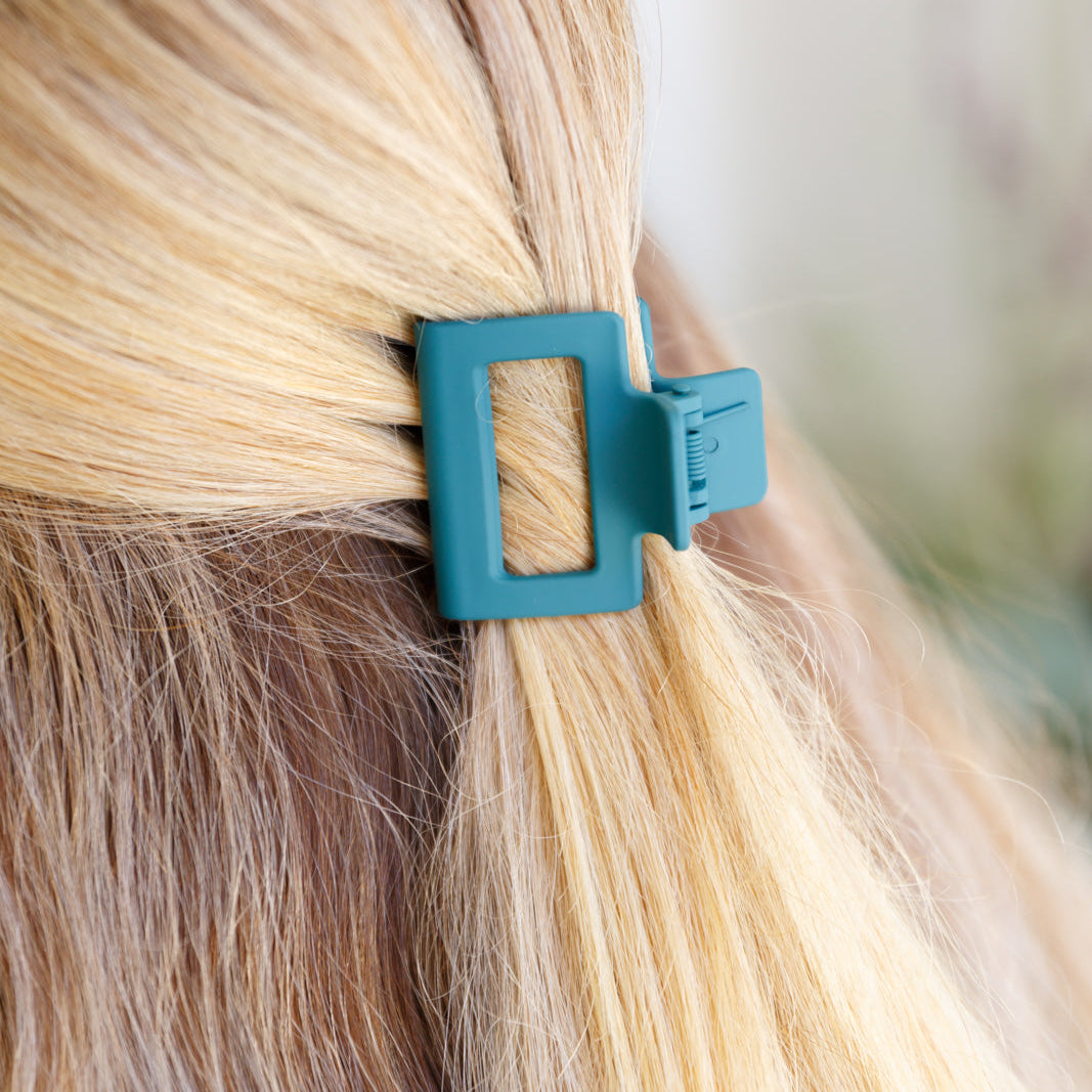Small Square Claw Clip in Matte Teal